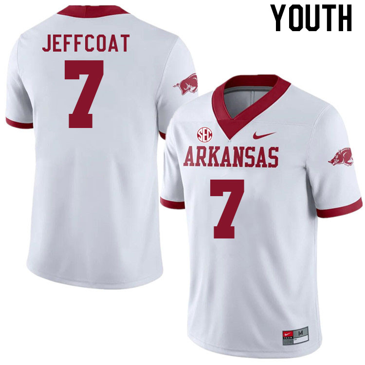 Youth #7 Trajan Jeffcoat Arkansas Razorback College Football Jerseys Stitched Sale-Alternate White - Click Image to Close